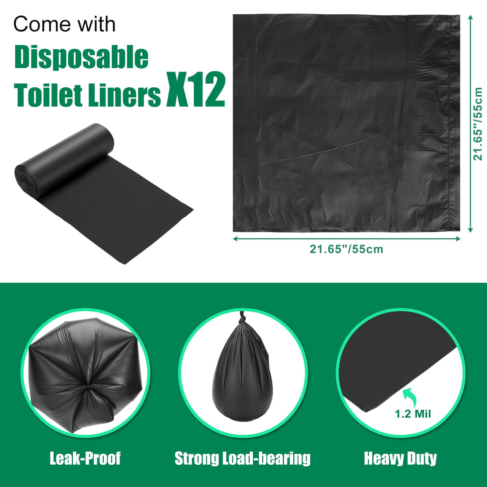 WADEO 5 Gal Bucket Toilet Seat with Cushion, Lid, Storage Bags and Disposable Toilet Bags, for Camping, Hiking, Emergency, Car, Boat, RV