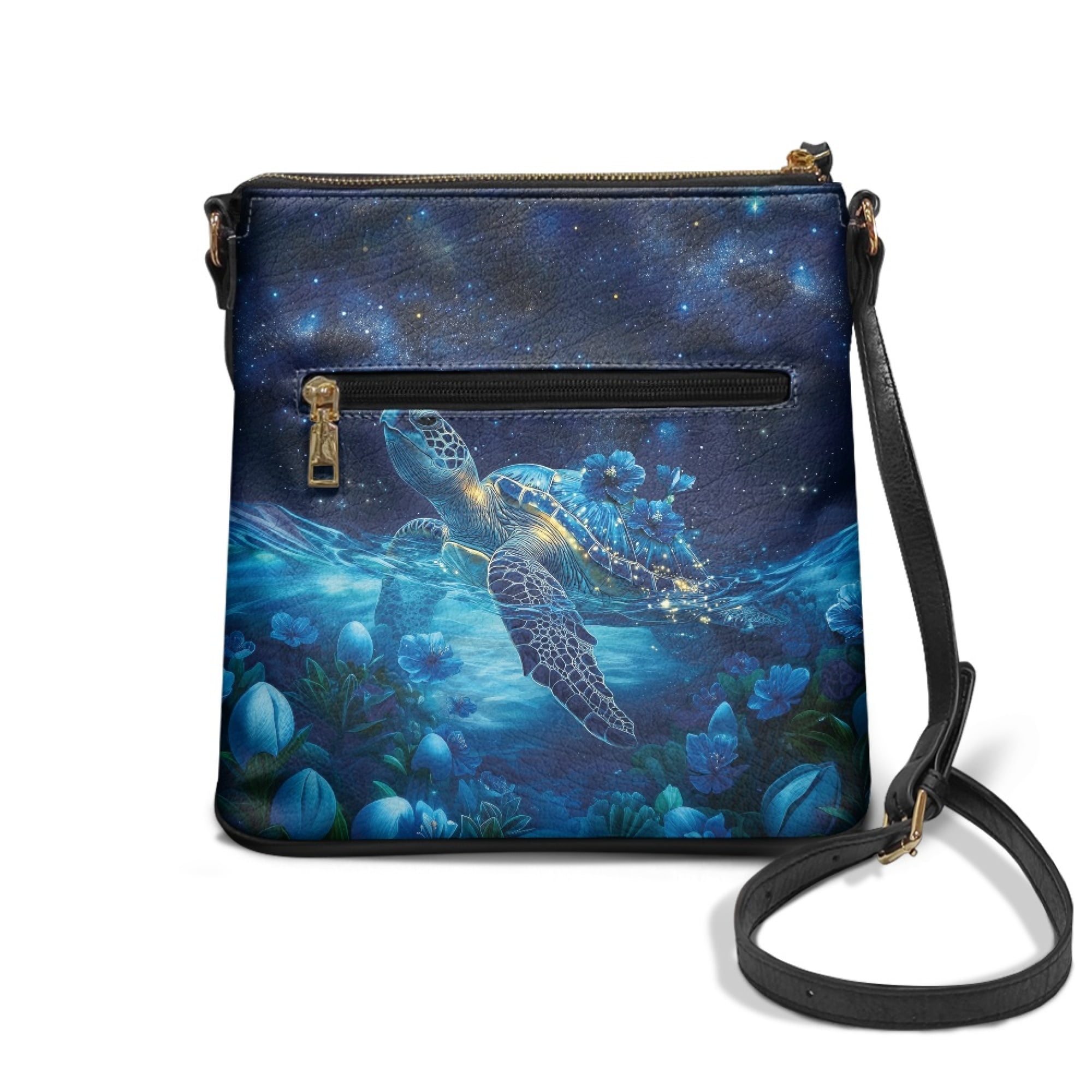 Kuiaobaty Sea Turtle Hibiscus Print Crossbody Bag for Women, Large Capacity Vegan Leather Sling Handbag Crossbody, Medium Size Messenger Purse with Adjustable Strap for Travel