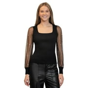 Juniors' madden girl Long Sleeve Square Neck Pullover Top Color: Black Size: X SMALL