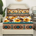 thumbnail image 3 of Sunflower Cow Print Sheet Set Western Cowhide Bed Sheets Queen Southwestern Aztec Bedding Men,Boho Rustic Farmhouse Teal Brown 1 Fitted Sheet 1 Flat Sheet 2 Pillow Cases, 3 of 6