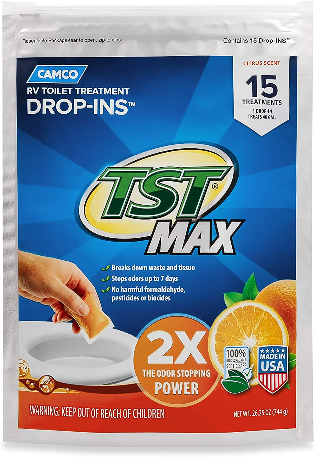 Camco TST MAX RV Toilet Treatment DropINs Control Unwanted Odors and
