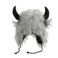thumbnail image 2 of Faux Fur Bucket Hat with Fake Horn Design,Animal Theme Plush Ear Flap Cap for Winter and Spring, Adjustable Warm Soft Costume Hat for Snowboarding and Skiing,Unisex Funny Bull Head Shaped Novelty Hat, 2 of 4