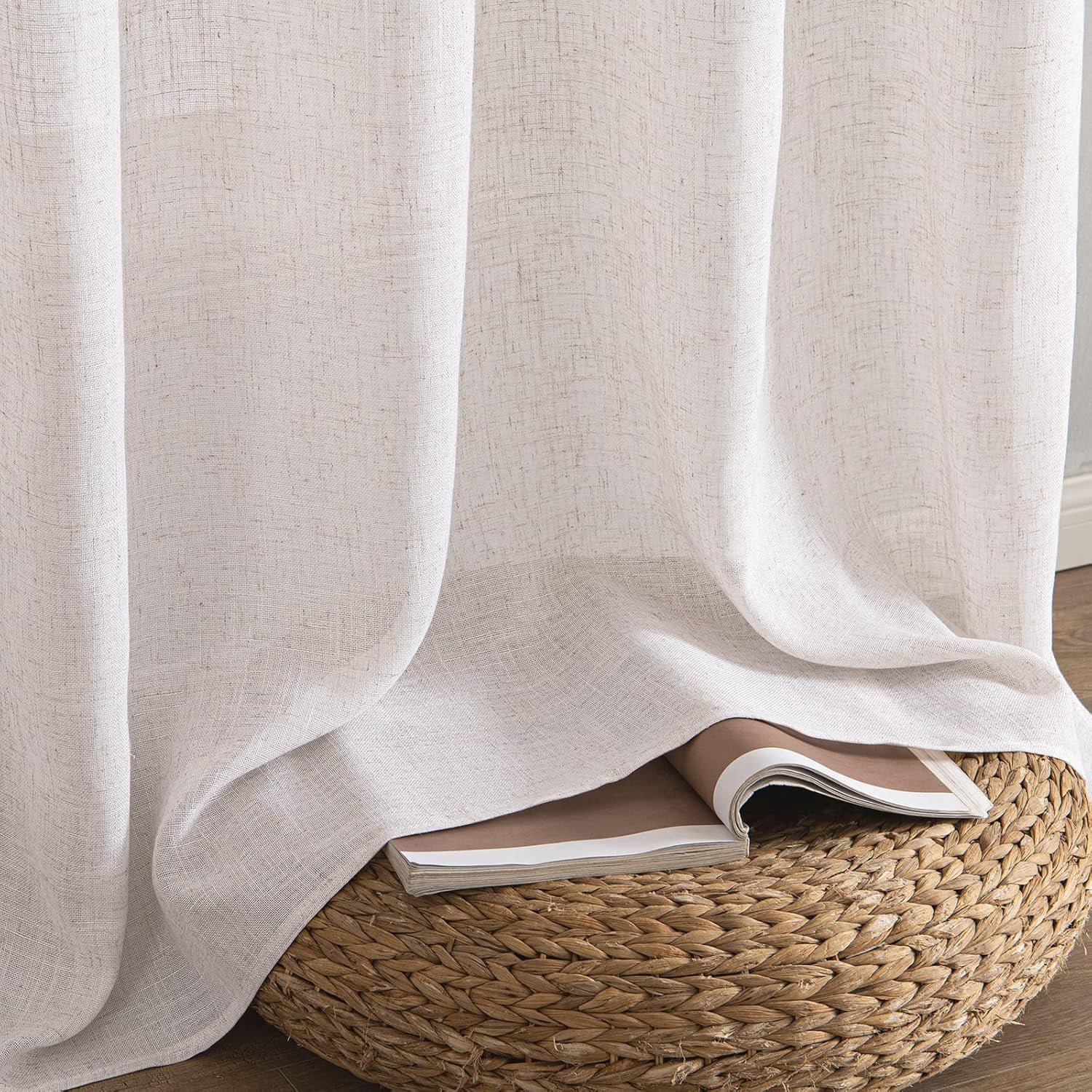 Linen Curtains 84 Inch Length 2 Panels for Bedroom Living Room, Soft Thick Linen Textured Back Tab Window Drapes Semi Sheer Light Filtering Rod Pocket Modern Farmhouse Decor