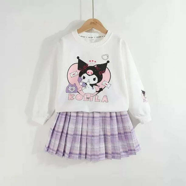 Camiseta Kawaii Sanrio Kuromi para niña, Tops Jk, conjunto de Falda plisada, uniforme, camiseta para niños, sudaderas con capucha sueltas informales, ropa de otoño