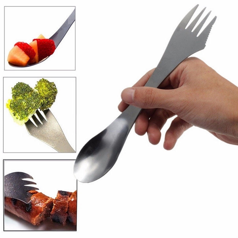 5 in 1 Outdoor Picnic Gadget Spork Spoon Fork Cutlery Utensil Combo Camping Tool 
