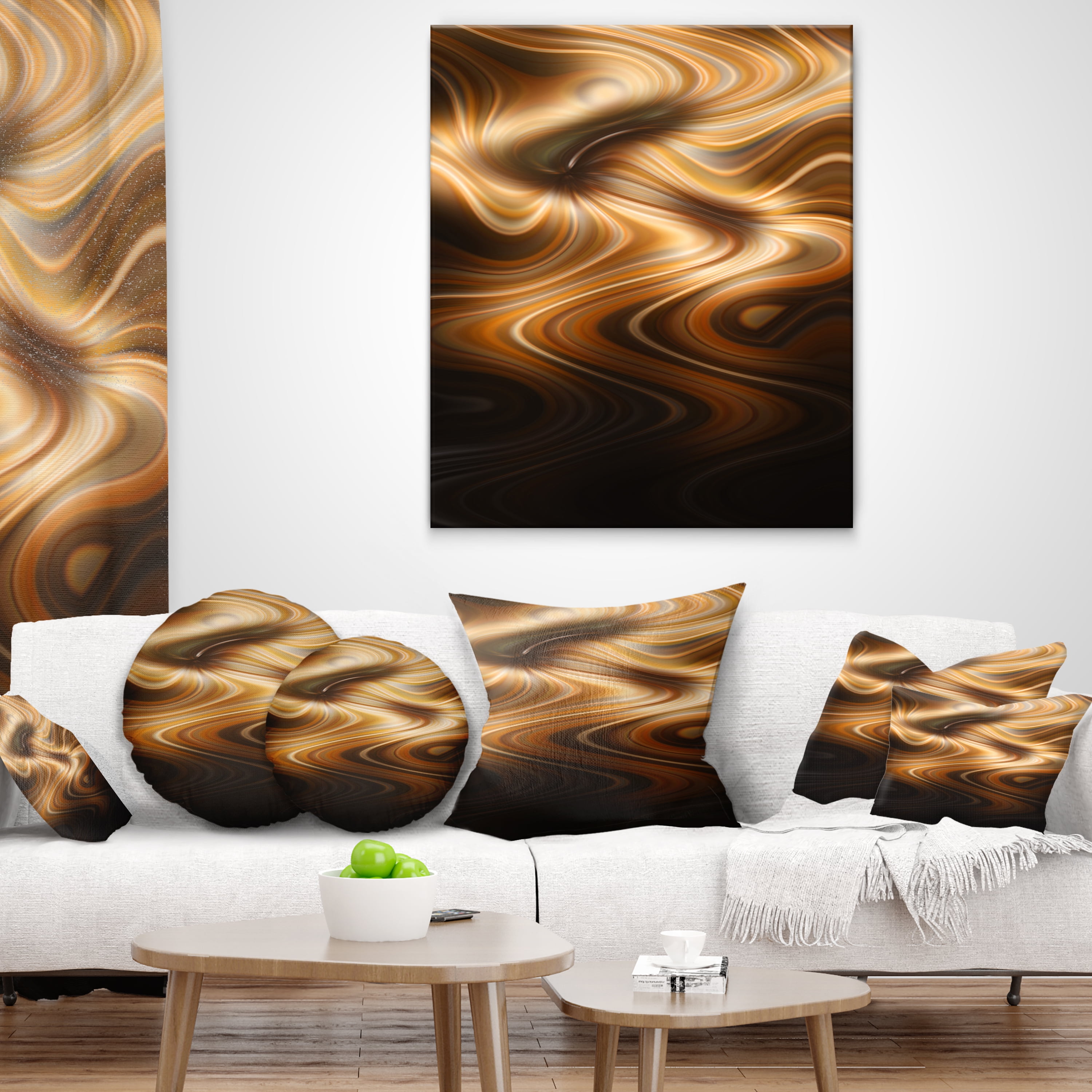 Designart Brown Curved Waves Texture - Abstract Throw Pillow - 16x16