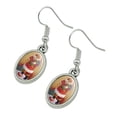 thumbnail image 2 of Christmas Holiday Santa Delivering Presents Holly Novelty Dangling Drop Oval Charm Earrings, 2 of 4