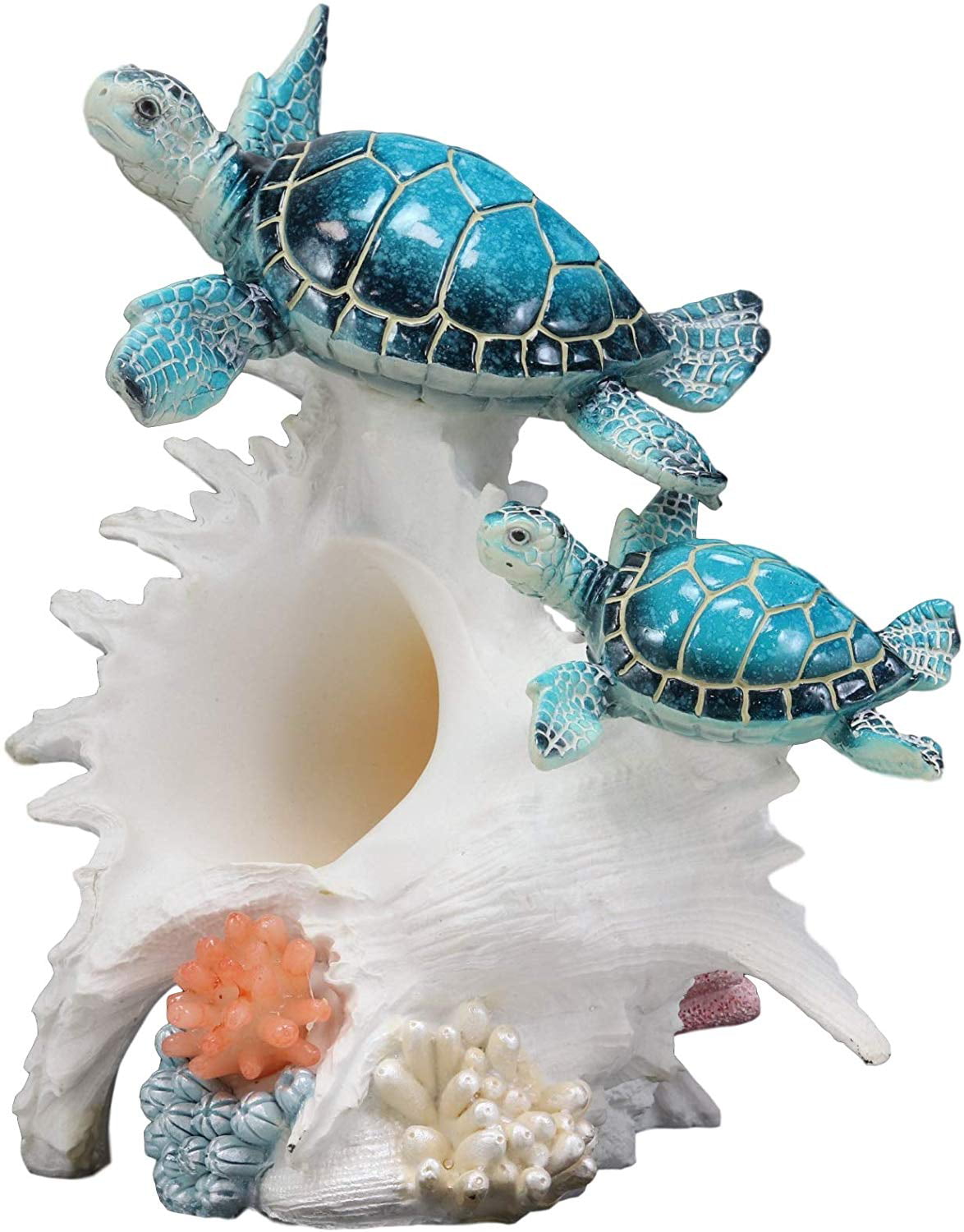 Glazed Sea Turtle On White Blue Coral Base Statue Wiggles Jiggles US Seller 