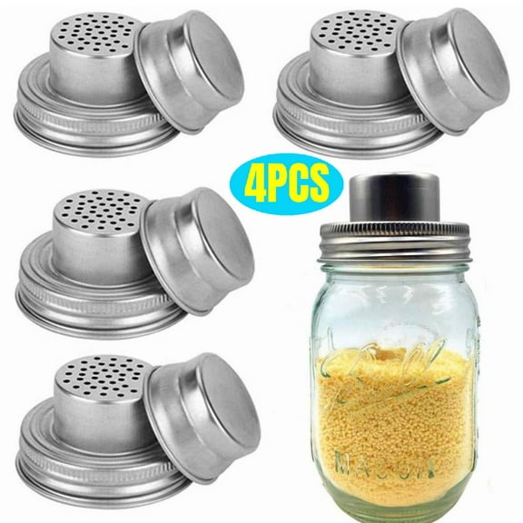 4pcs Mason Jar Shaker Lids Stainless Steel With Silicone Seals For Spices Dredge Flour Sugar Salt Peppers And Any Regular Mouth Canning Lid