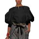 thumbnail image 1 of Blusa con botones y mangas abullonadas para mujer, camisas elegantes informales de oficina de media manga, tops - 9192339803917 Negro M, 1 of 4