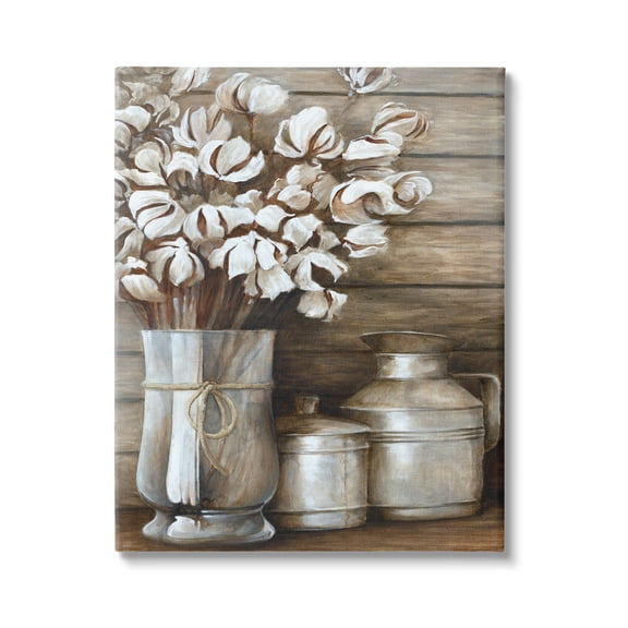 Stupell Industries Traditional Flower Bouquet Rustic Country Cans Painting Gallery Wrapped Canvas Print Wall Art, Design by White Ladder