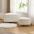 thumbnail image 3 of GZXS 2-Piece Upholstered Storage Ottoman Set, Ivory Faux Fur Triangle Footrest Stool with Metal Legs & Reversible Wooden Tray, Coffee Table or Shoe Changing Bench for Living Room/Bedroom, 3 of 8