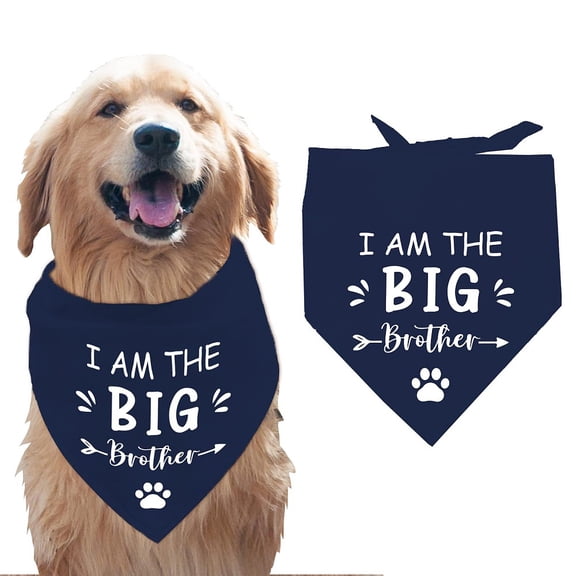 1 Pc Pet Dog Bandana Dark Blue Cotton Triangle Pet's Bandana I Am The Big Brother Words Washable Scarf Bibs Printed Accessories