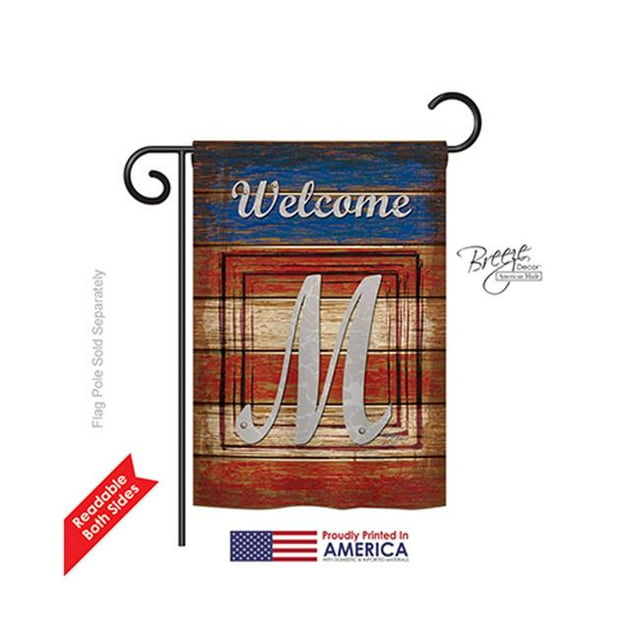 Breeze Decor 80117 Patriotic M Monogram 2-Sided Impression Garden Flag - 13 x 18.5 in.