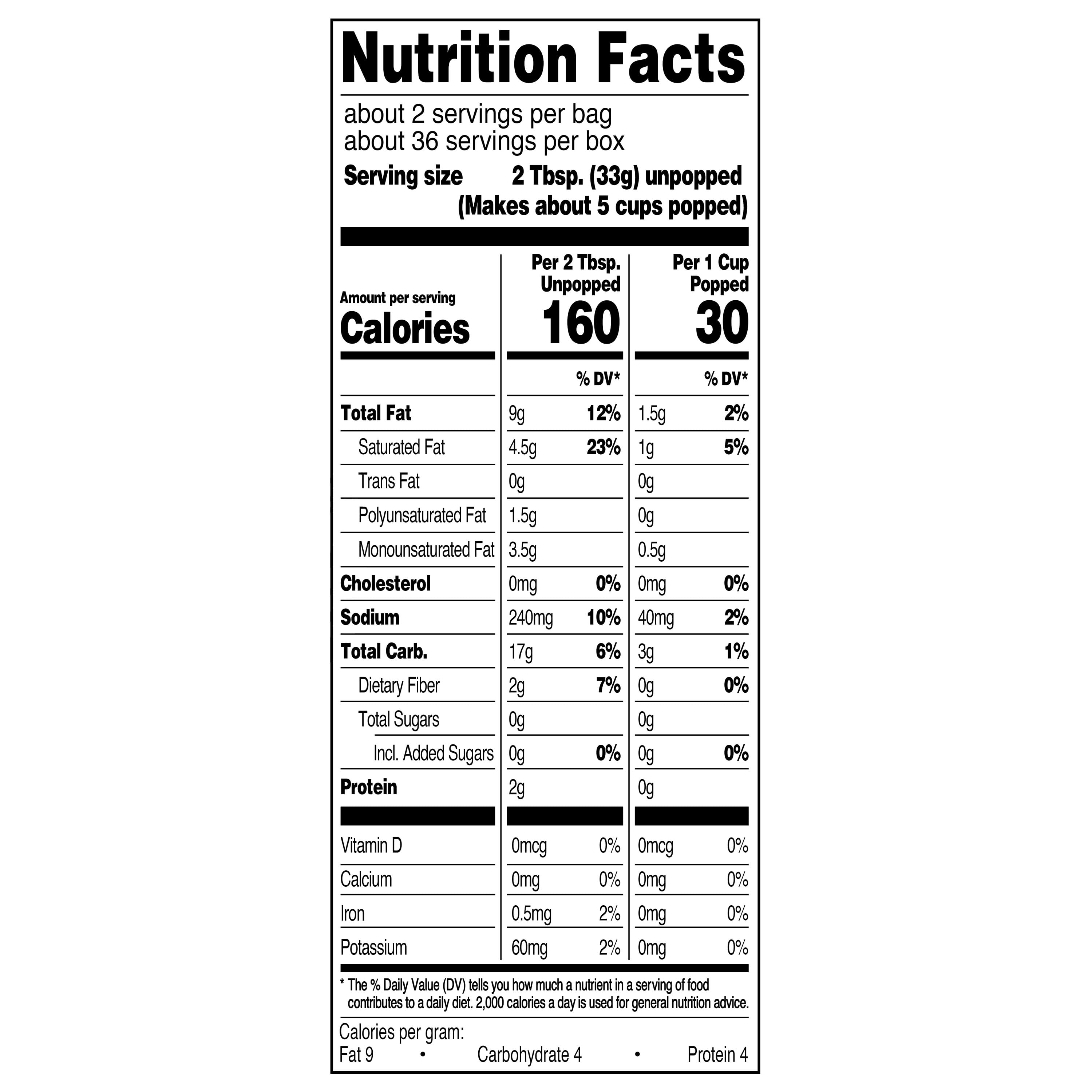 (4 pack) Great Value Classic Butter Flavored Microwave Popcorn, 2.4 oz, 18 Count