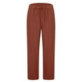 thumbnail image 3 of Hauaitttt Women's Solid Color Loose Comfort and Linen Drawstring Elastic Waist Pocket Straight Leg Trousers Casual Pants Womens Casual Pants Petite Short Casual Pants Women Tall Cute Pants for Women, 3 of 7