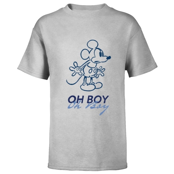 Disney Mickey Mouse Oh Boy Oh Boy Retro Vintage Lineart - Short Sleeve T-Shirt for Kids - Customized-Athletic Heather