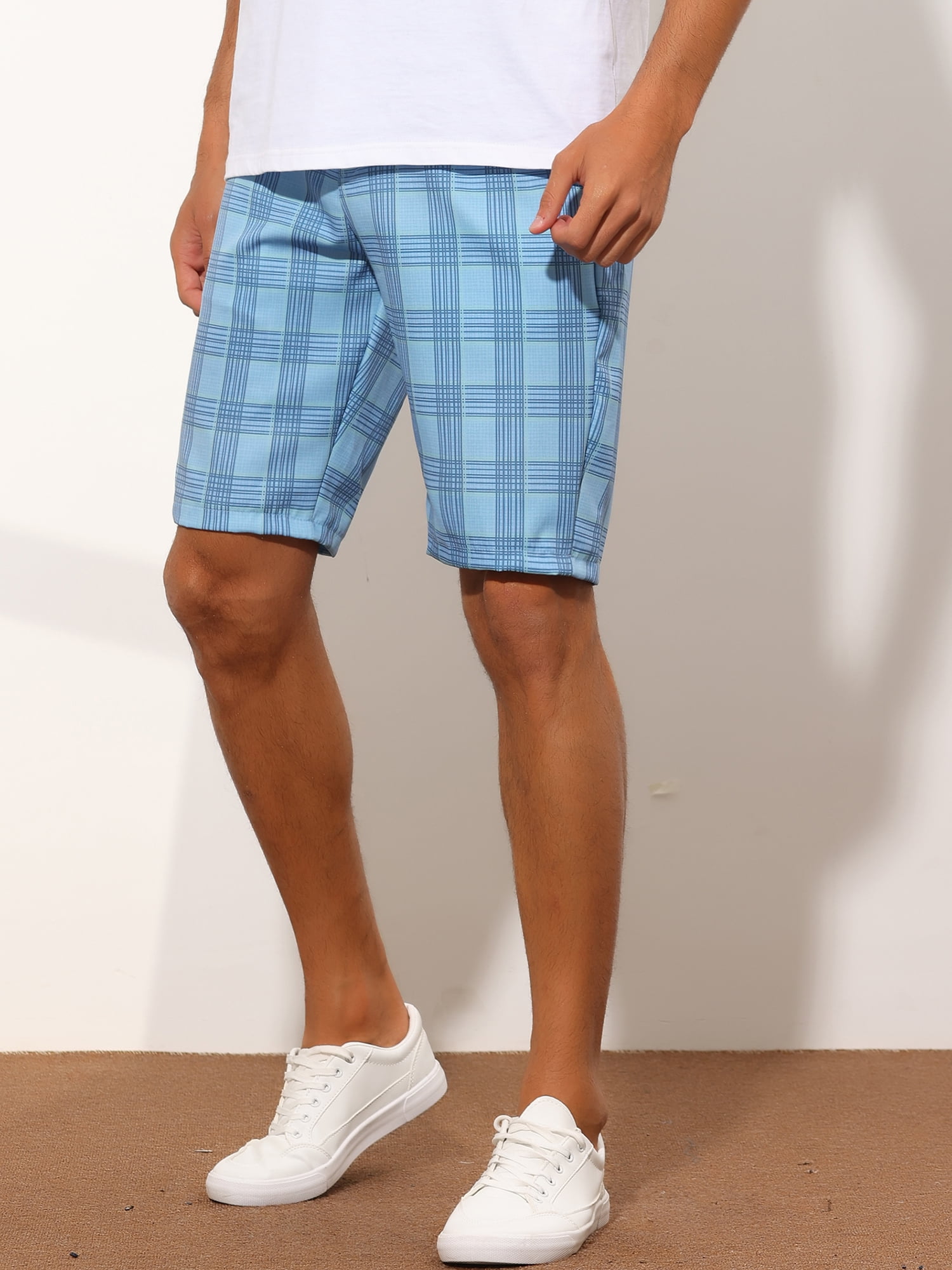 Unique Bargains Men's Plaid Shorts Straight Fit Comfort Flat Front