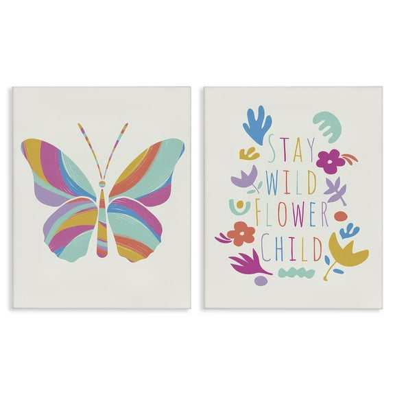 Stupell Industries Stay Wild Butterfly Text & Numbers Painting Wrapped Canvas Art Print Wall Art, 16 x 20, Set of 2