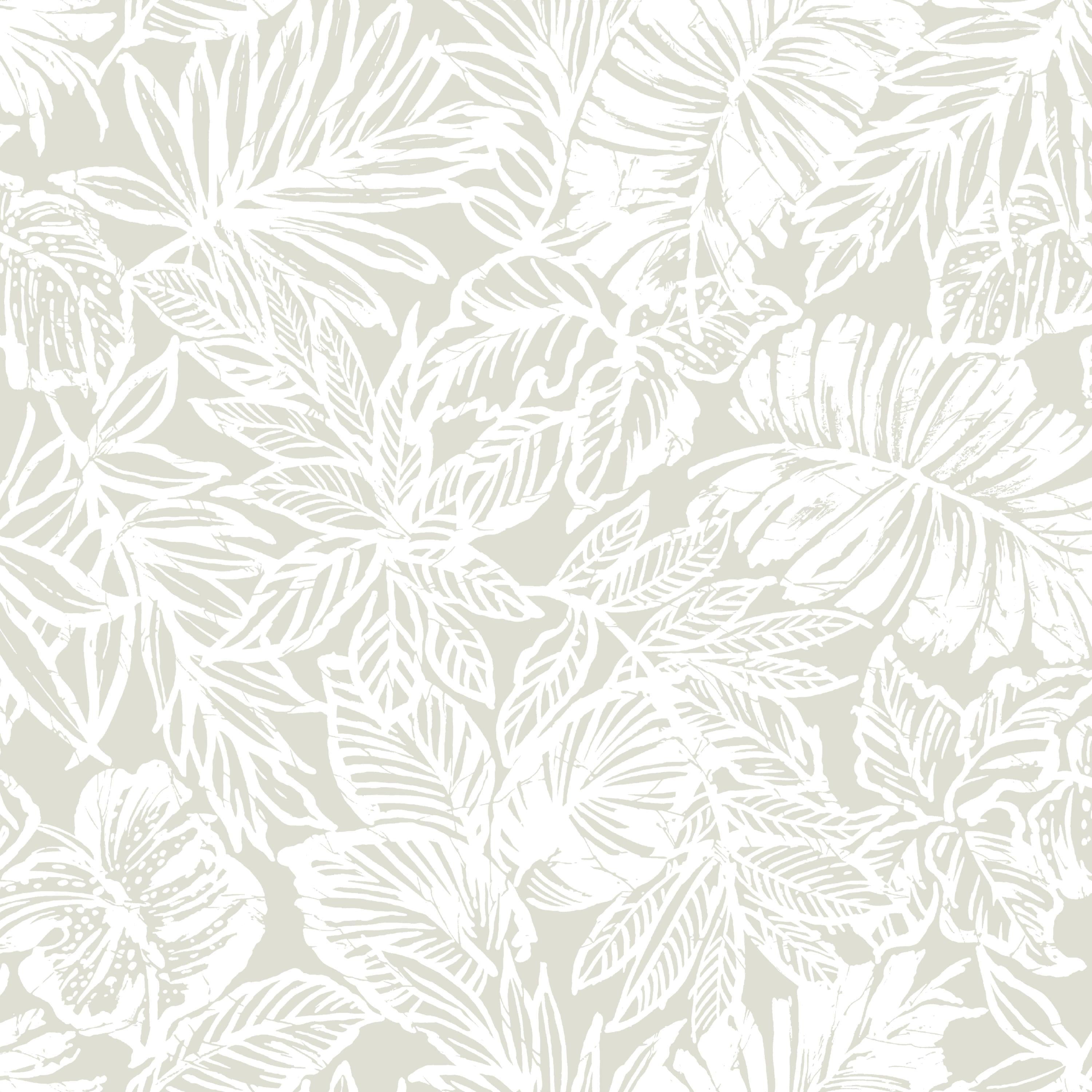 Roommates White and Beige Batik Tropical Leaf Peel & Stick Wallpaper
