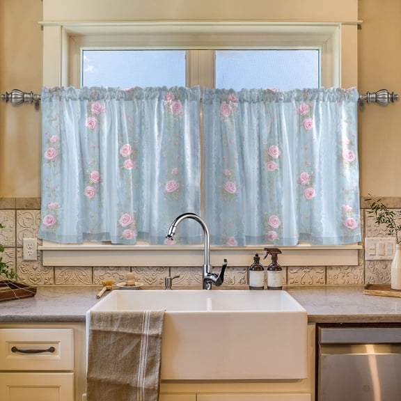 BZSMCE Set of 2 Pieces Window Curtains In Blush Rose Stripes Pattern 57x24in/57x36in