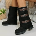 thumbnail image 3 of Aihuaihua Mid Calf Boots for Women Vintage Foldover Pirate Boots Goth Buckle Strap Leather Boots Stylish Shoes, 3 of 9