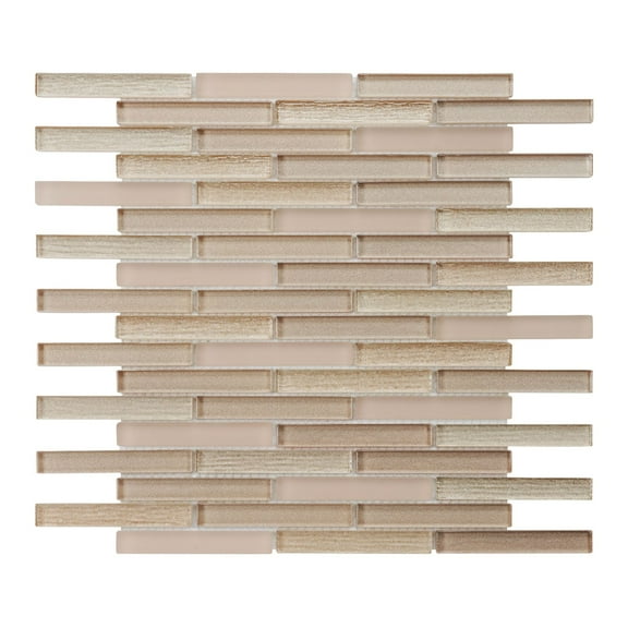 Modket TDH327MG Beige Sand Champagne Metallic Glass Brick Joint Mosaic Tile Kitchen Backsplash