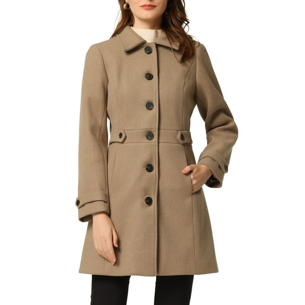Abrigo largo de invierno con bolsillos para mujer con un solo pecho marrones L