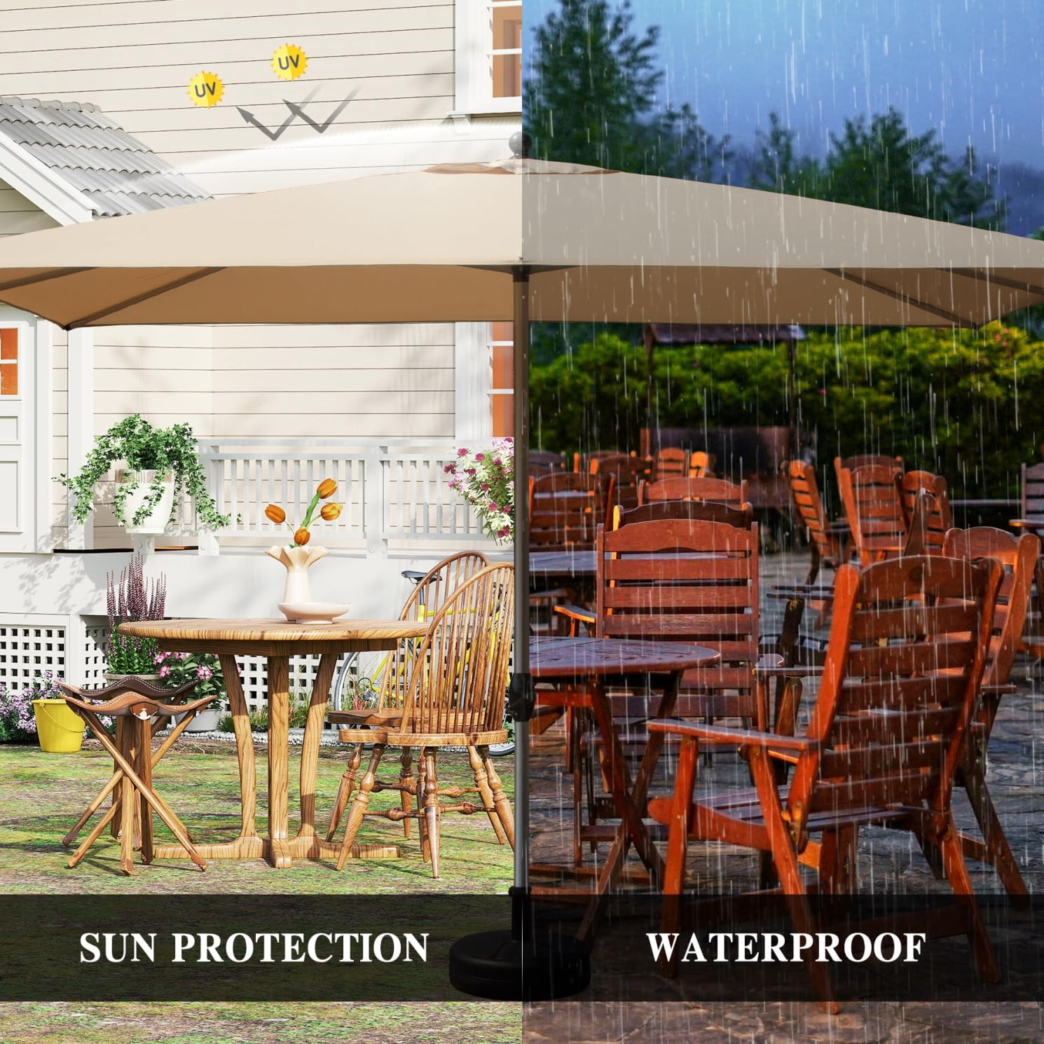 9'X11.5' Adjustment Rectangle Cantilever Umbrella with Push-Button Tilt , Patio Umbrella with Crank Open System, Aluminium Outdoor Umbrella for Backyard, Pool, Beige