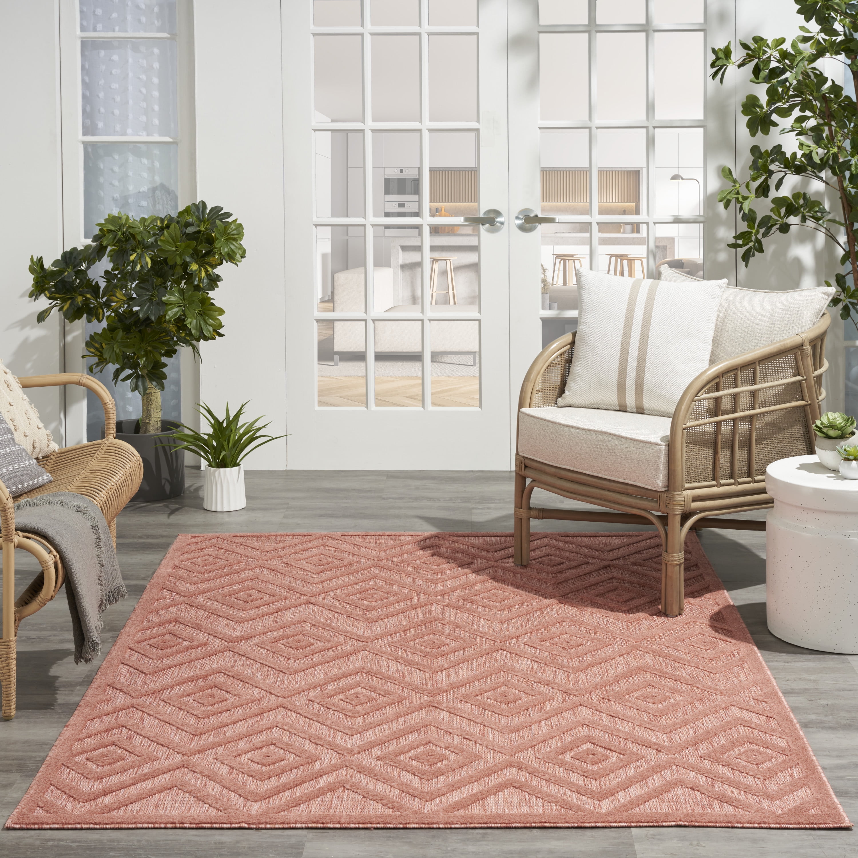 Nourison Versatile Indoor/Outdoor Coral/Orange 4' x 6' Area Rug, (4x6)