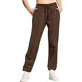 thumbnail image 2 of Women's Wide Leg Sweatpants Fleece Lined Baggy Straight Leg Lounge Pants Fall Outfits Athletic Joggers with Pockets 2025 Brown L, 2 of 5