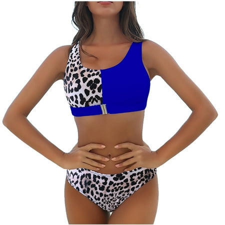 Ichuanyi Women Swimsuit Clearance Women Two Piece Leopard Print Sexy Backless Halter Beach Bikini Swimwear Set