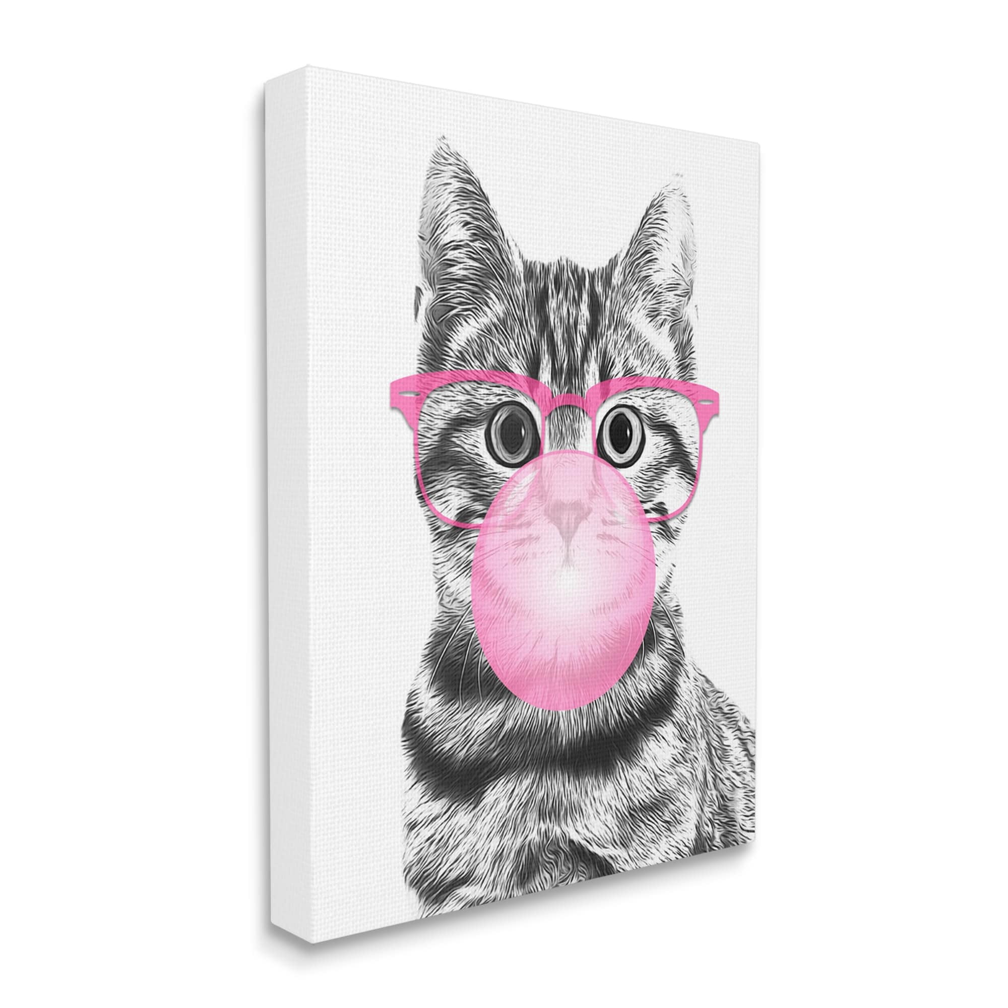 Stupell Industries Adorable Cat Bubble Gum Pink Glasses Monochrome Illustration , 30 x 40, Design by Annalisa Latella