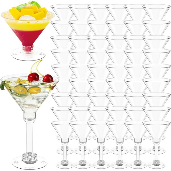 missunny-60 Pack Plastic Martini Glasses, 5 Oz Unbreakable Tall Cocktail Glasses, Reusable Appetizer Dessert Cups Drinkware for Home Bar Restaurant Party Supply