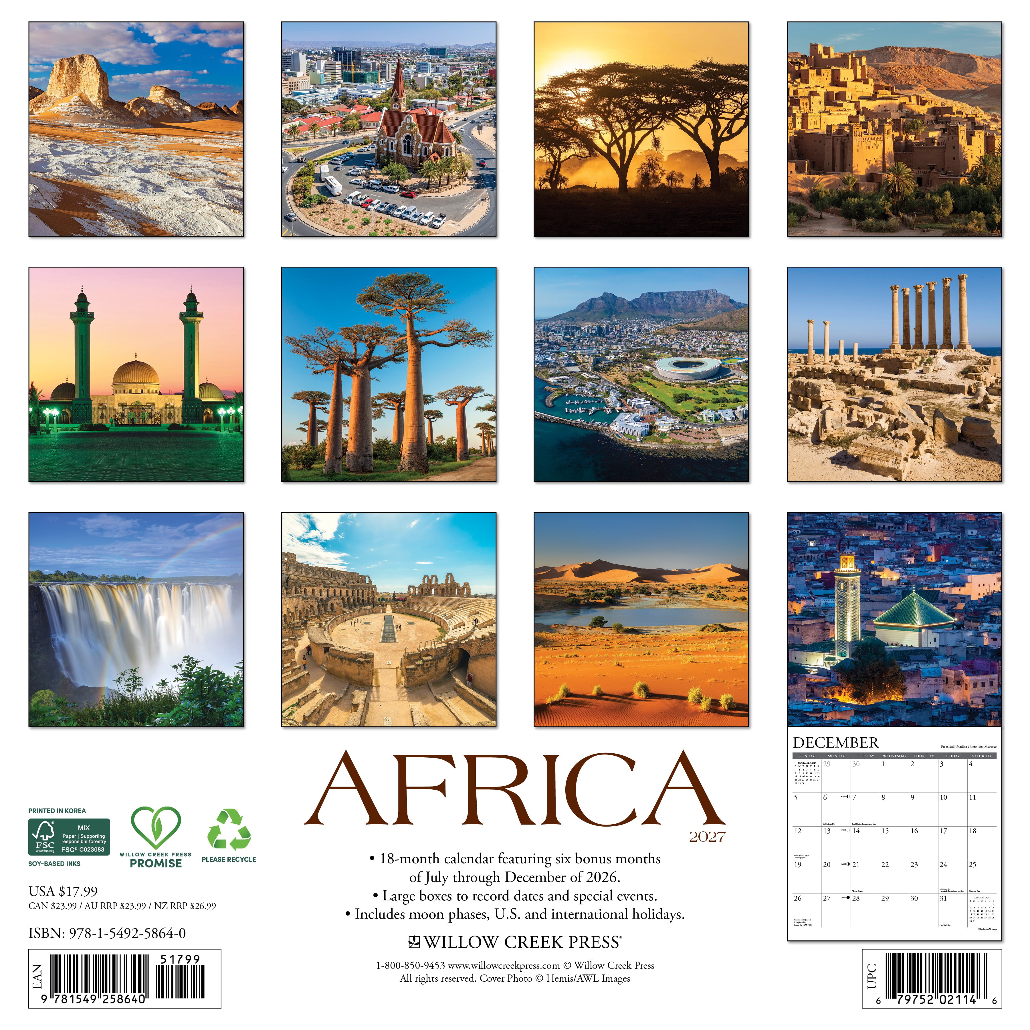Willow Creek Press, Africa 2027 Wall Calendar