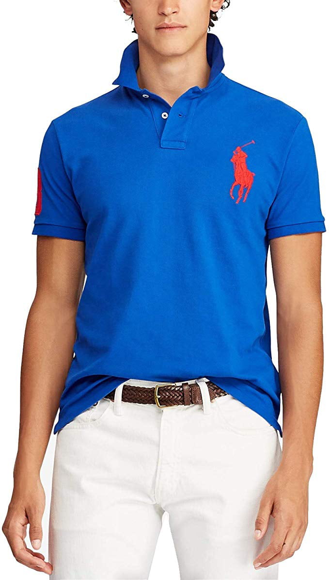 Saga Persoon belast met sportgame long Polo Ralph Lauren Men's Big Pony Slim Fit Cotton Mesh Polo Shirt, Blue  Saturn XS - Walmart.com