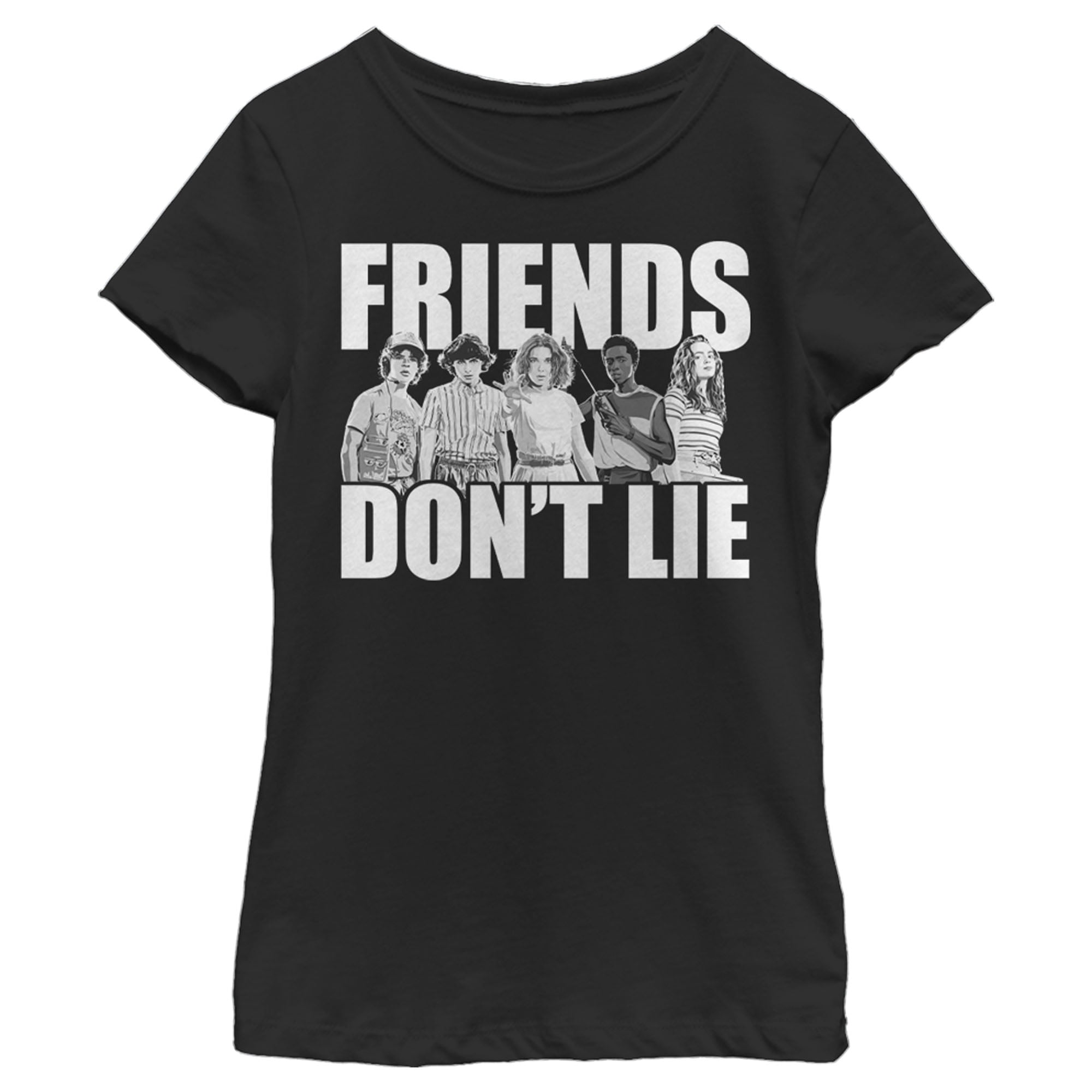 Girl's Stranger Things Friends Don't Lie Character Pose  Graphic Tee Black X Large