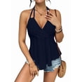 thumbnail image 2 of Women Tie Back Tank Tops Criss Deep V Neck Spaghetti Strap Backless Tanks Going Out Dark Blue XL, 2 of 9