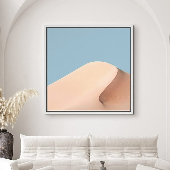 PixonSign Framed Canvas Print Wall Art Orange Sand Dune Nature Desert Photography Minimalism Rustic Landscape Colorful Multicolor Ultra for Living Room, Bedroom, Office - 24"x24" White