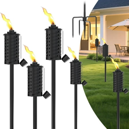 4 Set Citronella Torches for Outside,16oz Outdoor Metal Garden Torches,60" Garden Décor Torches with 5-Prong Grounded Stake,Flam Torch Light for Backyard Patio Pathway