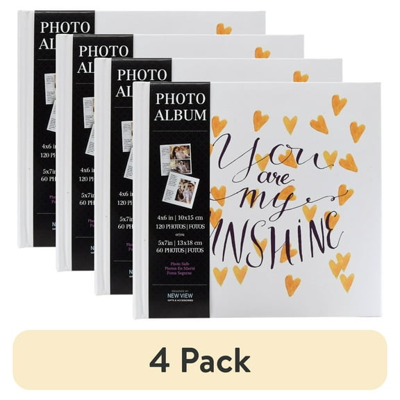 (4 pack) New View Gifts My Sunshine Yellow Heart Photo Album, Holds 120 - 4"x6" Photos