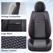 Coverado Car Seat Covers Red Trim, 5 Seats Breathable Faux Leather & Woven Fabric Seat Protectors Full Set, Universal Auto Cushions Fit Most Cars SUV Trucks