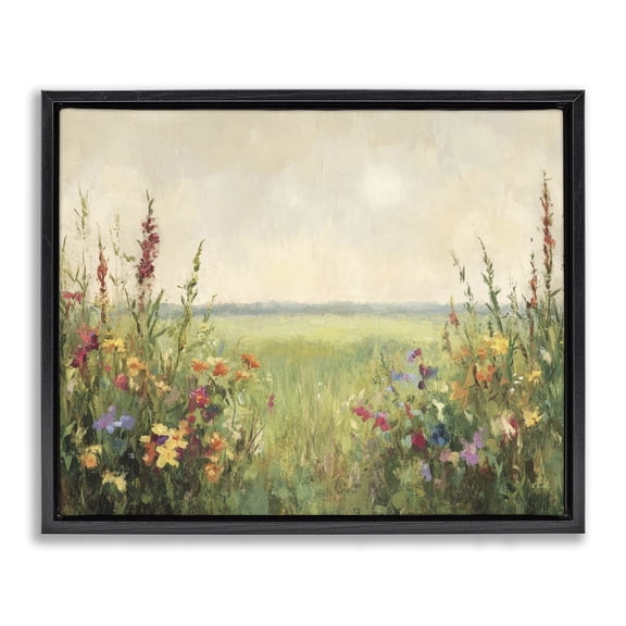 Stupell Industries Warm Painted Meadow Black Framed Floater Canvas Wall Art design by Petal Prints Design, 17 x 21