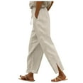 thumbnail image 4 of Pimfylm 2025 Linen Pants Women High Waist Elastic Drawstring Lounge Trousers Casual Lightweight Side Split Summer Beach Pants Khaki, XXL, 4 of 8