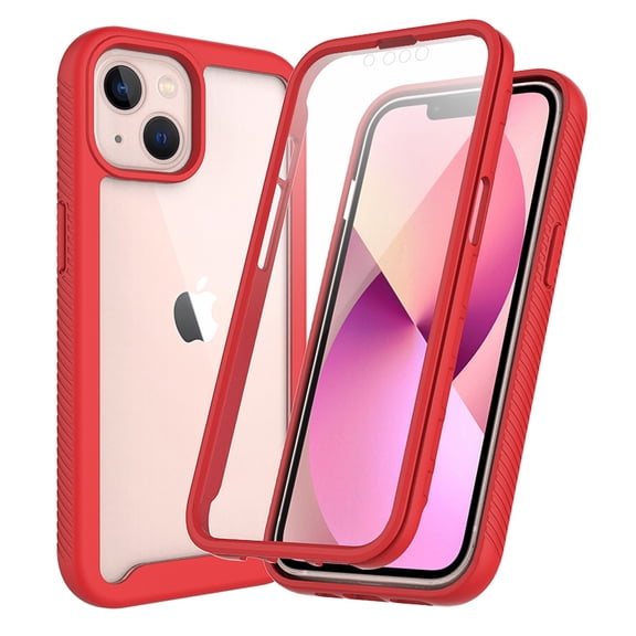 JTCASES for iPhone 12 Mini Case with Built-in Screen Protector, 2-Layer Shockproof Back Shell Rugged PC Soft Silicone Bumper Drop Resistant Transparent No-slip Cover, Red