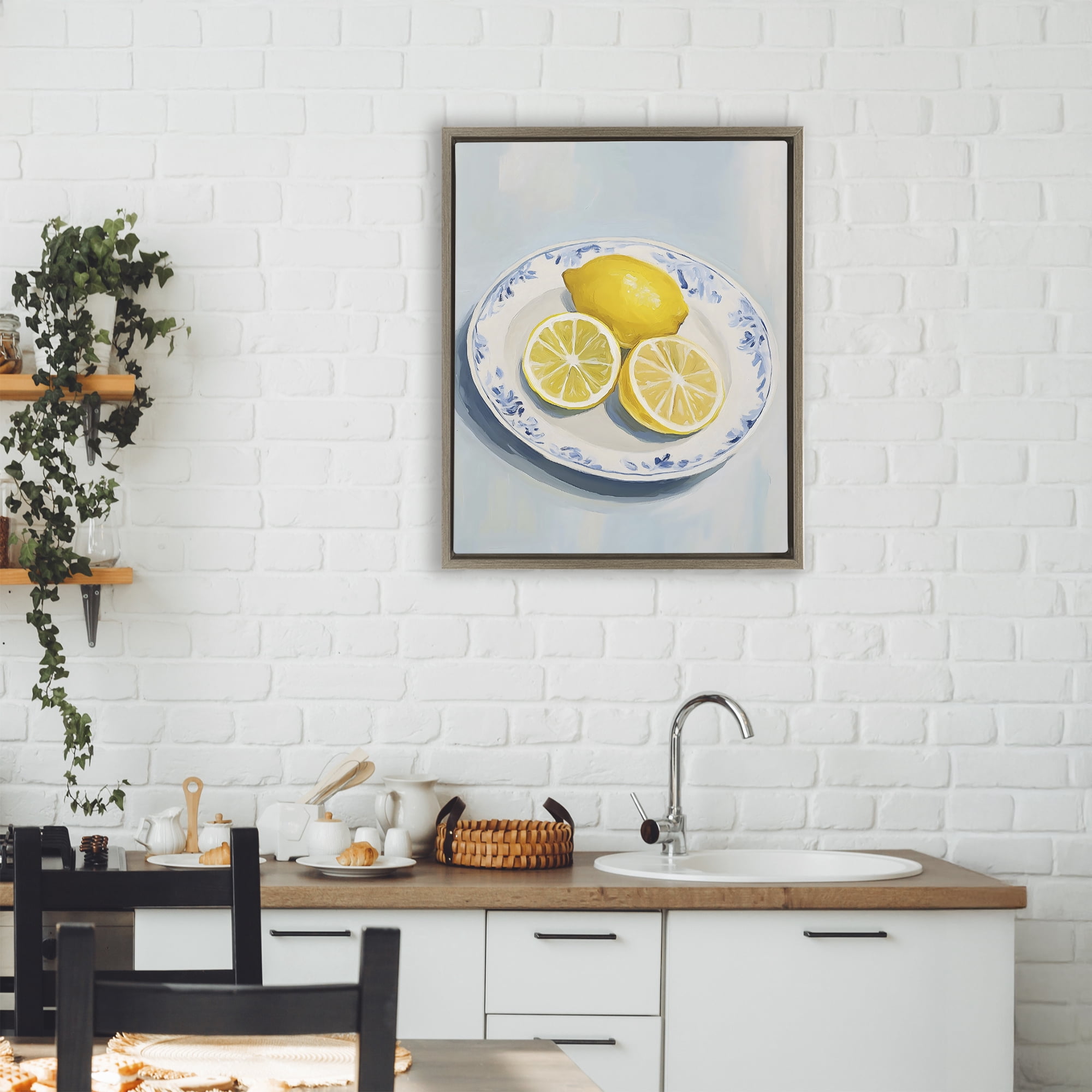 Stupell Industries Plate of Juicy Lemons Brown Framed Floater Canvas Wall Art, design by The Prints Vibe