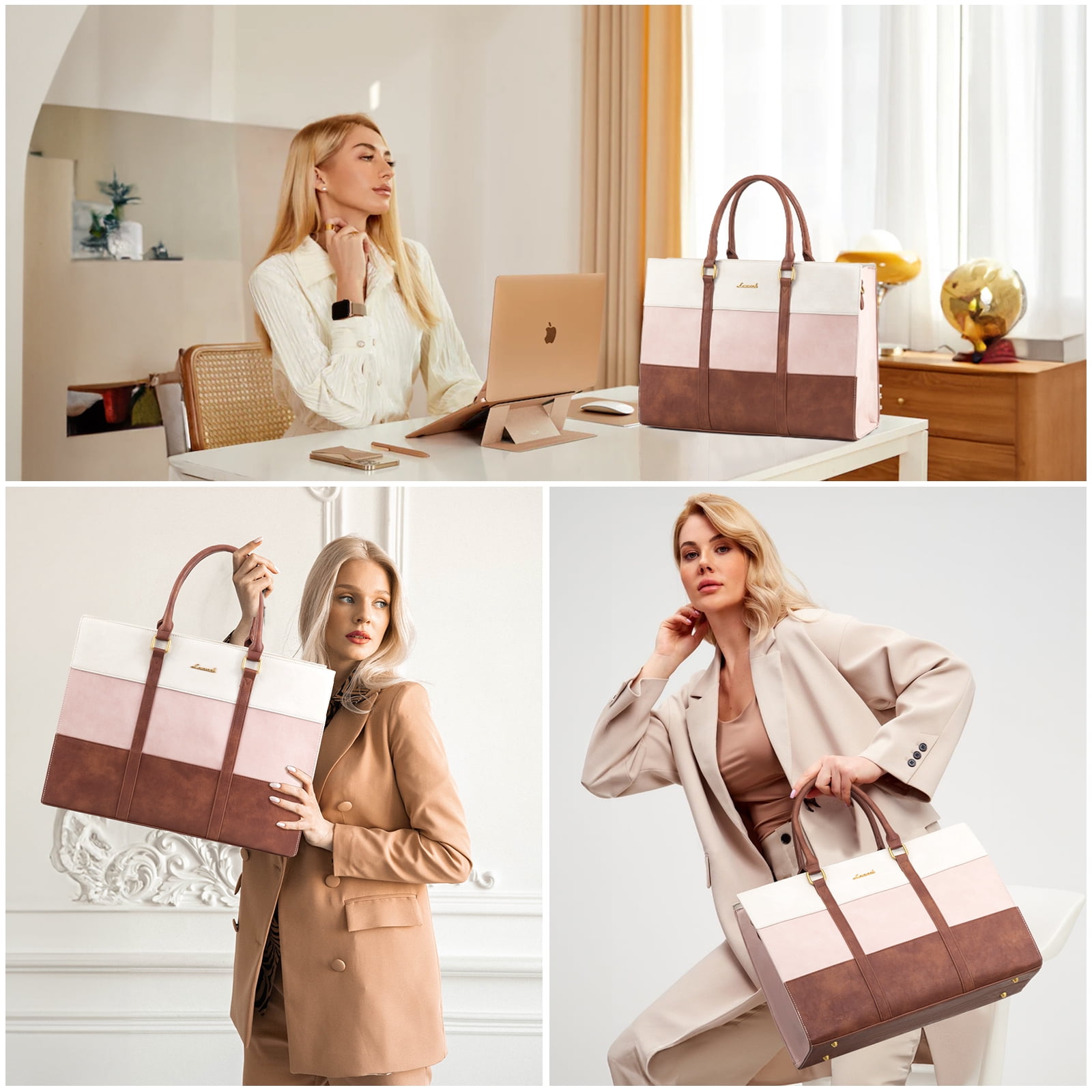 Lovevook Vintage Handbag Purses, Large Laptop Tote Bag for Women Fit 15.6 Inch Laptop, Tote Bag, Waterproof Pu Leather Work Bags for Elegance Ladies