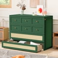 thumbnail image 2 of Full Size Murphy Bed with Storage Drawers, Space Saving Wall Bed with Rattan Design, Fold Down Cabinet Bed for Small Spaces, Green, 2 of 8