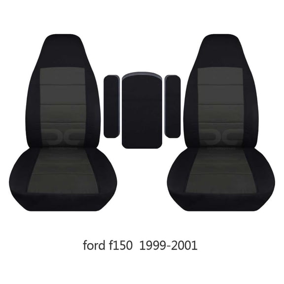 Fits 1999-2001 Ford F150-250-350 Velour Seat Covers w 3 Arm Covers One per Seat  Center:Blk Cahrcoal