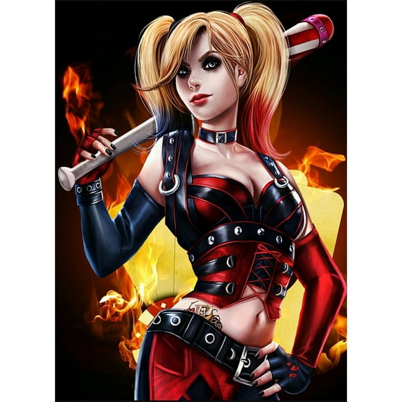 Harley Quinn Diamond Painting Kits for Adults,  DIY 5D Round Full Drill Art Perfect for Relaxation Wall Decor crafts,  holiday Home Wall Art Decoration 11.81x15.75inch